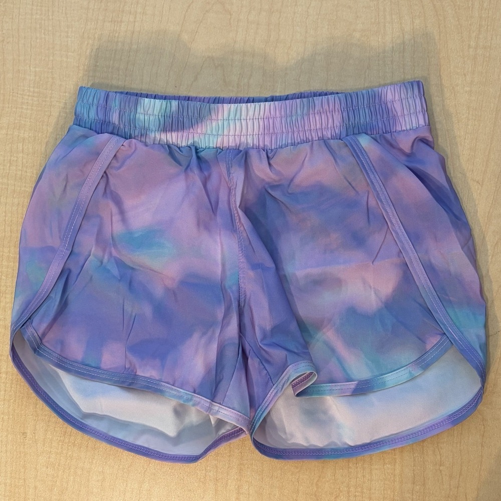 All In Motion Tie Dye Lined Running Shorts Purple Blue Women's M 8